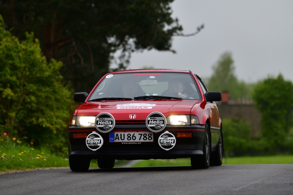 De regerende mestre Niels Erik Jørgensen fra Assens og Arne Pagh fra Strib ude på ruten i deres Honda Civic CRX fra 1986.
(Foto: Intercom)